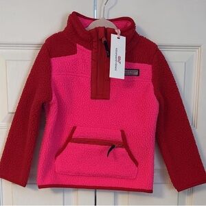 NWT Toddler Girl 4T Vineyard Vines Neon Pink and Red Fleece Pullover Shep Shirt